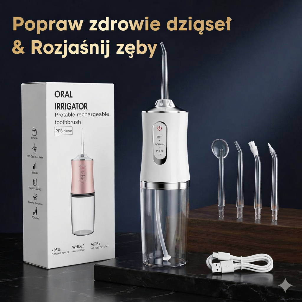 Oralmax AquaFlow™ – bezprzewodowy irygator do jamy ustnej premium